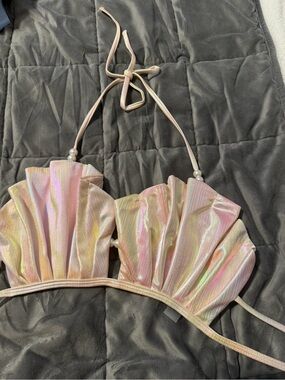 Iridescent Pink Shell-Style Mermaid Halter Bikini Top